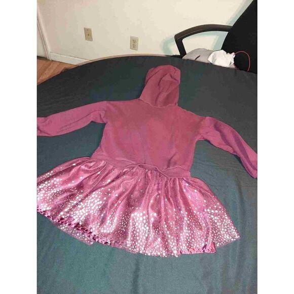 Girls 5T Disney Jr Minnie Mouse Burgandy Silver Metallic Stars Hooded Dress - Picture 5 of 5